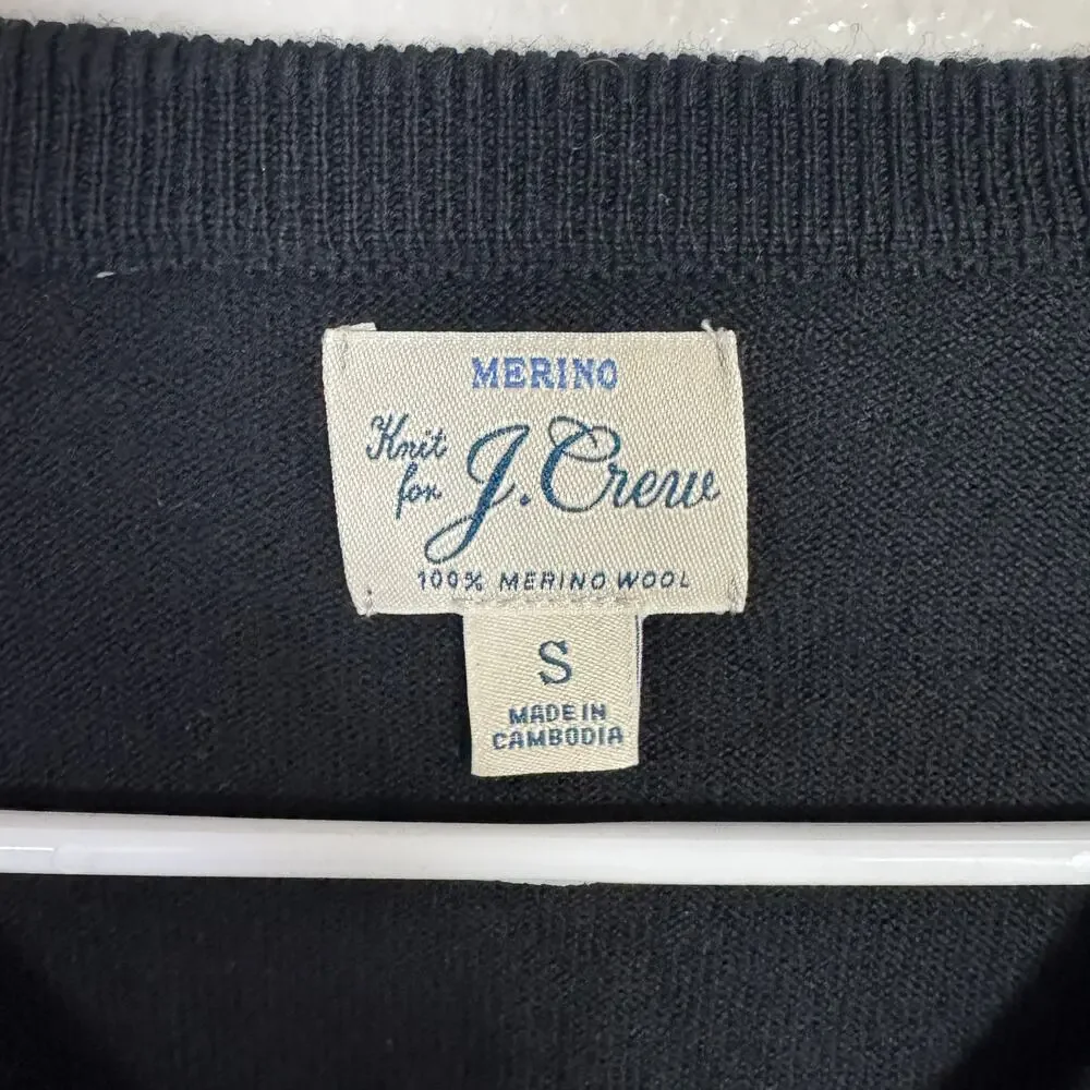 J.Crew Merino Wool V-Neck Sweater Mens S Black Long Sleeve Classic Fit Pullover
